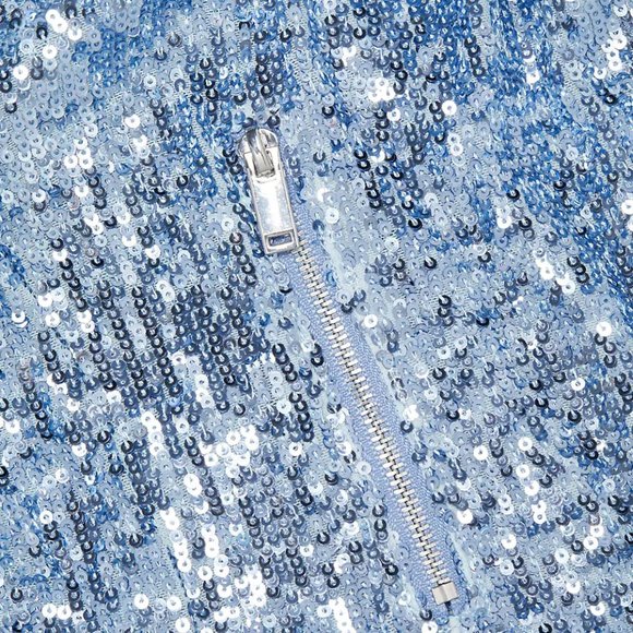 NEW Generation Love Size M Women's Robin Sequin Moto Jacket - Chambray Blue - Picture 10 of 10